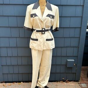 💛🤎💛Vintage Twitloff outfit suit cream grey 8 80s perfection pants blazer top